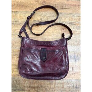 Frye Burgundy Melissa Button 100% Soft Leather Crossbody Bag Snap Zipper Zip EUC
